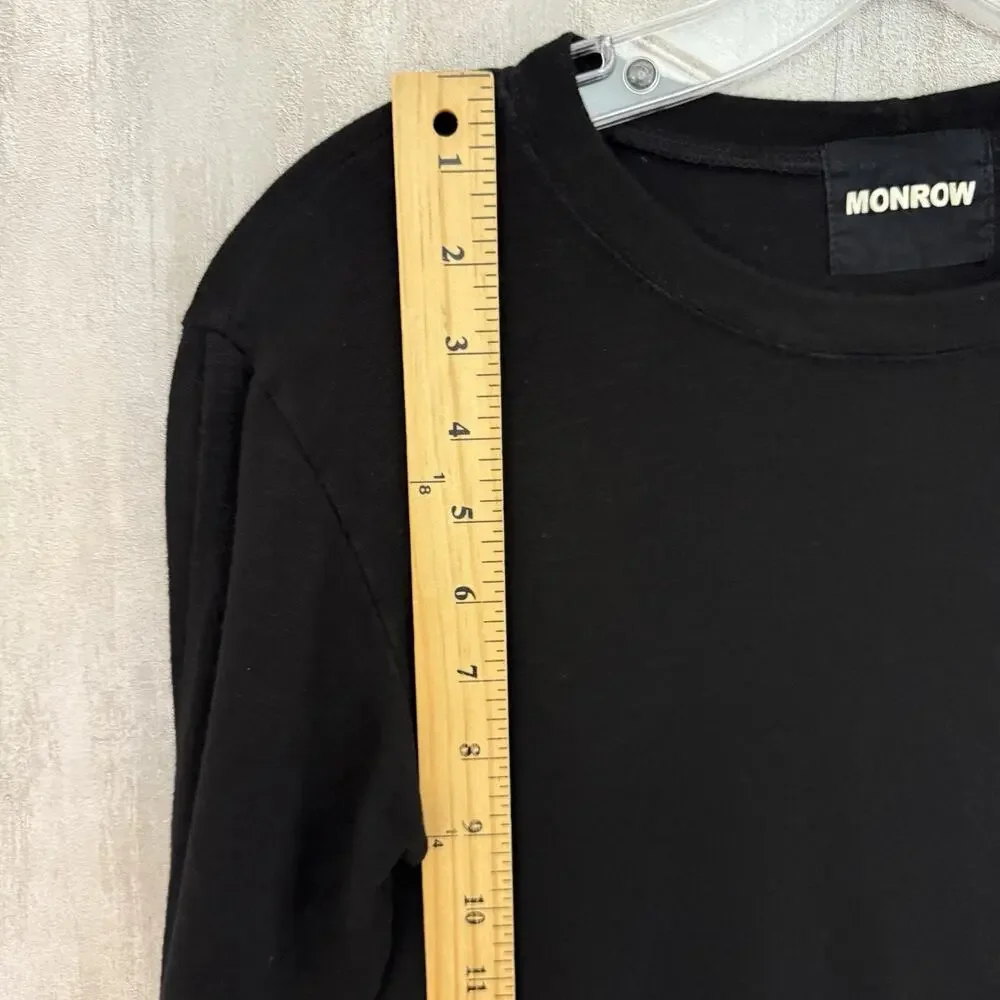 Monrow Sweatshirt Women XS Open Sleeve Pullover Black USA Soft Stretch Crew Neck